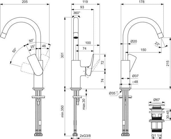 Ideal Standard Ceralife C Waschtischarmatur – Einhandhebelmischer, 150 mm Auslauf, Chrom