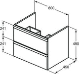 Ideal Standard Connect E Waschtisch/Möbel-Paket 600 mm Weiß/Walnuss Dunkel – 2 Auszüge, Softclose