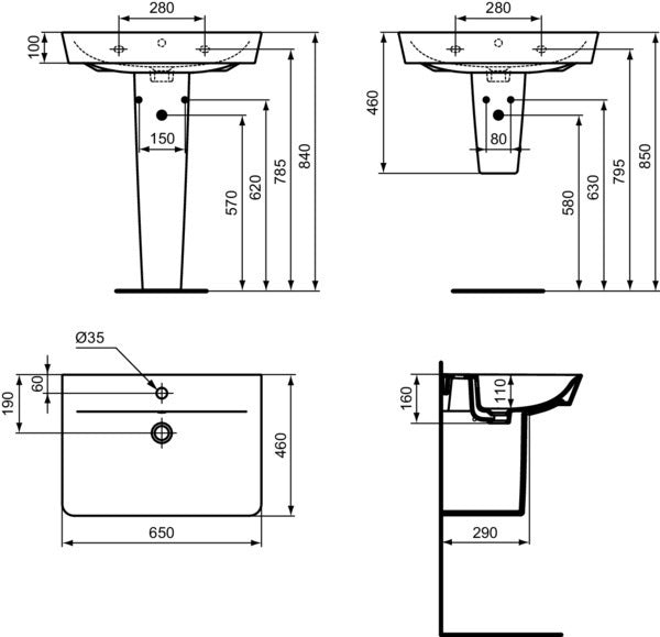 Ideal Standard Connect Air Waschtisch 650x460x160 mm Weiß, 1 Hahnloch, mit Überlauf