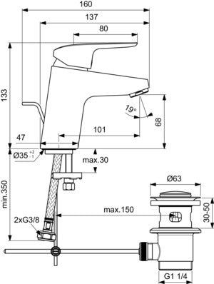 IDEAL STANDARD Ceraflex Waschtischarmatur Chrom 101 mm mit Ablaufgarnitur