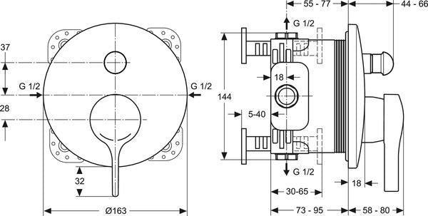 Ideal Standard Melange UP-Badearmatur Bausatz 2 Chrom Rosette 163 mm – Fertigmontageset