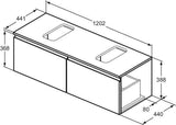 Ideal Standard Finesse Waschtischunterschrank 1200 mm mit 2 Auszügen und Softclose in Greige matt