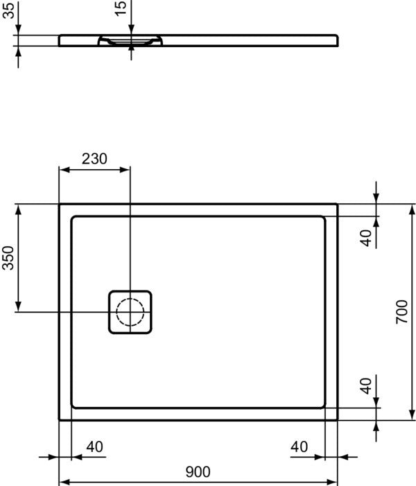 Ideal Standard Ultra Flat Evo Rechteck-Brausewanne 900x700x35 mm Seidenweiß – flacher Einbau & Rutschhemmung