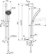 Ideal Standard Idealrain Brausekombination 600 mm, 2-Funktions-Handbrause, Chrom