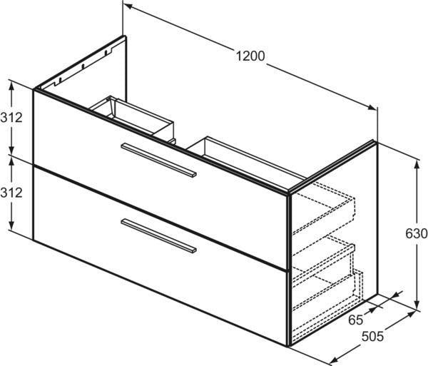 Ideal Standard i.life B Möbelwaschtischunterschrank 1200 mm, 2 Auszüge, Weiß matt, Siphon links