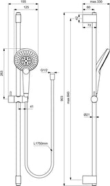 IDEAL STANDARD Idealrain Evo Jet Brausekombination 600 mm mit 3-Funktionshandbrause, Chrom