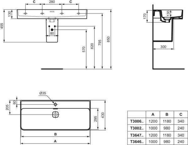 Ideal Standard Strada II Waschtisch 1200 mm, 1 Hahnloch, mit Überlauf, Weiß, geschliffen