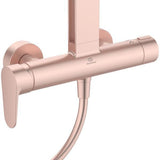 IDEAL STANDARD Duschsystem Ceraflow Alu+ mit Brausearm, 2 Ablagen, 2-Funktions-Handbrause und Kopfbrause Rose