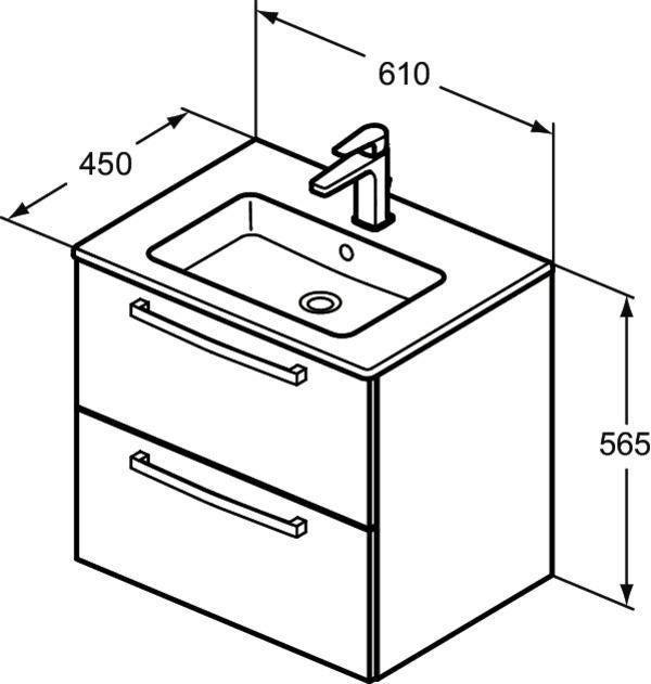 Ideal Standard Waschtisch-Möbelpaket Eurovit 610 mm Weiß/Eiche hell mit 2 Auszügen