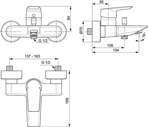 IDEAL STANDARD Tesi Badearmatur Aufputz Chrom 154 mm Ausladung