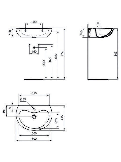 Ideal Standard Waschtisch Contour 21 Schools 600 mm Weiß ohne Überlauf – Wandmontage