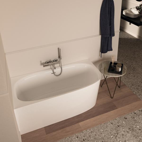 Ideal Standard D-Form-Badewanne Dea 1500x750x610 mm Weiß für Wandanbindung links mit Ablauf