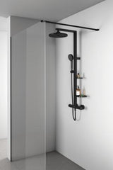 Ideal Standard Duschsystem Ceratherm Alu+ mit Thermostat, Kopf- und Handbrause, 2 Ablagen, Silber