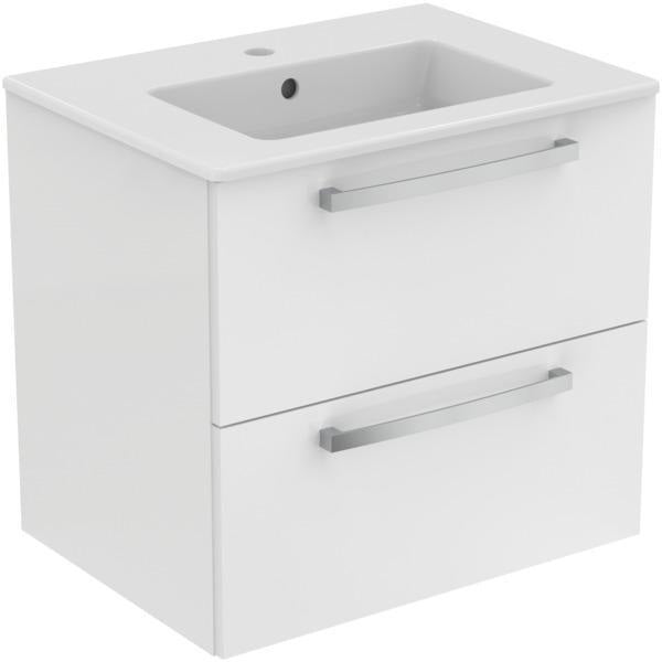 Ideal Standard Waschtisch-Möbelpaket Eurovit 610 mm Weiß/Eiche hell mit 2 Auszügen