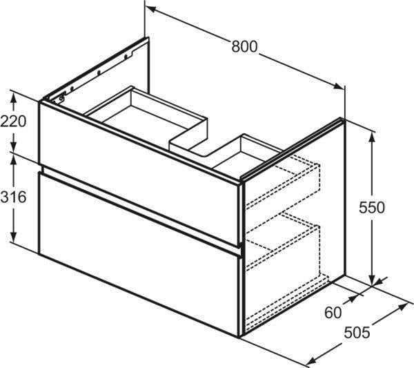IDEAL STANDARD Finesse Möbelwaschtischunterschrank 800 mm mit 2 Auszügen, Greige matt