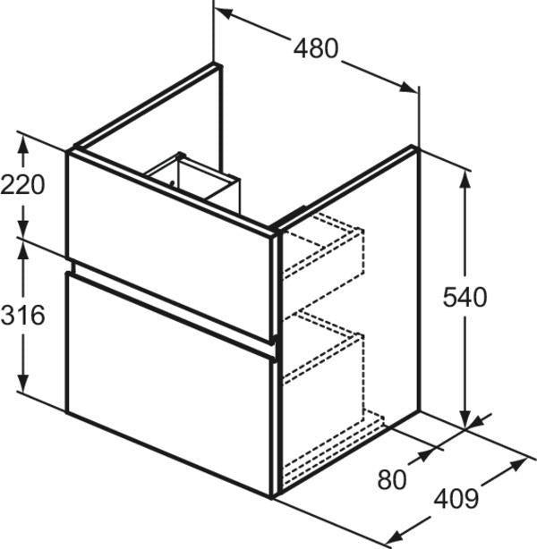 Ideal Standard Finesse Waschtischunterschrank 480 mm, 2 Auszüge, Greige matt – Wandhängend mit Softclose