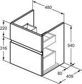 Ideal Standard Finesse Waschtischunterschrank 480 mm, 2 Auszüge, Greige matt – Wandhängend mit Softclose