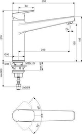 IDEAL STANDARD Ceraplan Küchenarmatur mit ausziehbarem Auslauf 210 mm Chrom – Vorfenstermontage