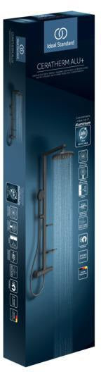 Ideal Standard Duschsystem Ceratherm Alu+ mit Thermostat, Kopf- und Handbrause, 2 Ablagen, Silber