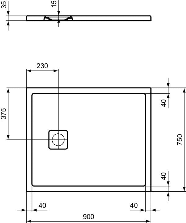 Ideal Standard Rechteck-Brausewanne Ultra Flat Evo 900x750x35mm Seidenweiß – Rutschhemmend, Flacher Einbau