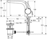 Ideal Standard Melange Waschtischarmatur Chrom 136 mm mit Ablaufgarnitur und flexiblen Schläuchen