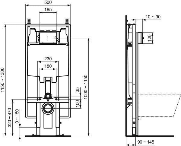 IDEAL STANDARD ProSys WC-Element 80 M – Mechanisches Vorwandelement, selbsttragend, 2/7 Liter Spülung