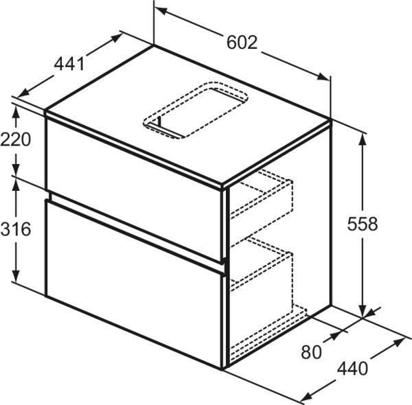 Ideal Standard Finesse Waschtischunterschrank 602 mm, 2 Auszüge, Greige matt, wandhängend