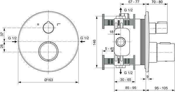 Ideal Standard Badethermostat UP Ceratherm T100, BS2, DIN EN 1717, Brushed Gold