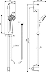 Ideal Standard Idealrain Pro Brausekombination 600 mm mit 3-Funktionshandbrause Chrom