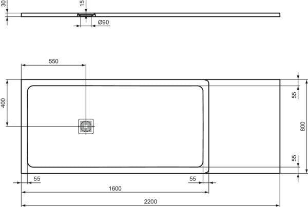 IDEAL STANDARD Brausewanne Ultra Flat S + Sonderzuschnitt 70x140-220 – Individuelle Größe, flache Bauform