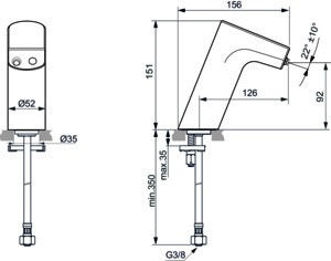 Ideal Standard Intelliflow Sensor-Waschtischarmatur mit Batteriebetrieb, 126 mm Ausladung, Chrom