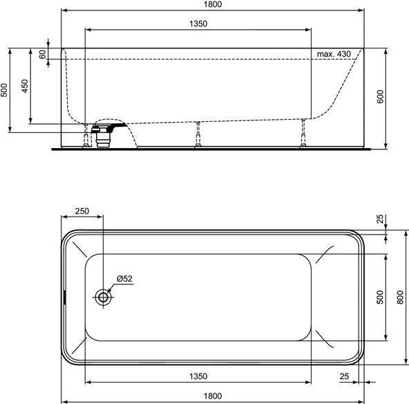 IDEAL STANDARD Conca freistehende Körperform-Badewanne 1800x800x600 mm Weiß Matt Mineralguss