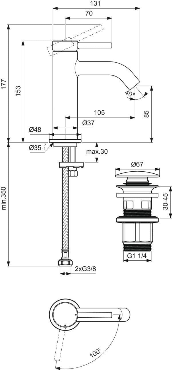 Ideal Standard Ceraline Nuovo Waschtischarmatur 105 mm mit Push-Open-Ventil und BlueStart Chrom