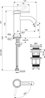 Ideal Standard Ceraline Nuovo Waschtischarmatur 105 mm mit Push-Open-Ventil und BlueStart Chrom