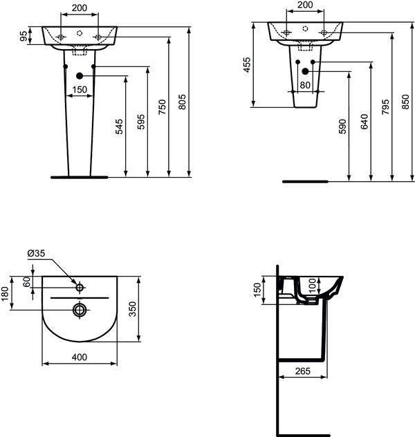 Ideal Standard Handwaschbecken Connect Air 400x350x150 mm, 1 Hahnloch, mit Überlauf, Weiß