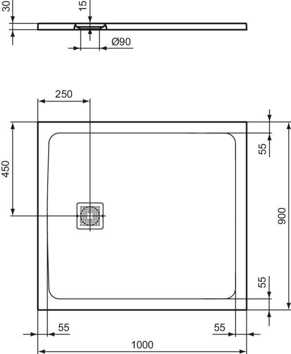 Ideal Standard Ultra Flat S + Rechteck-Brausewanne 1000x900mm Mineralguss Weiß Matt
