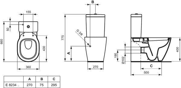Ideal Standard Standtiefspül-WC Connect 365x665x400 mm Weiß, Abgang waagerecht