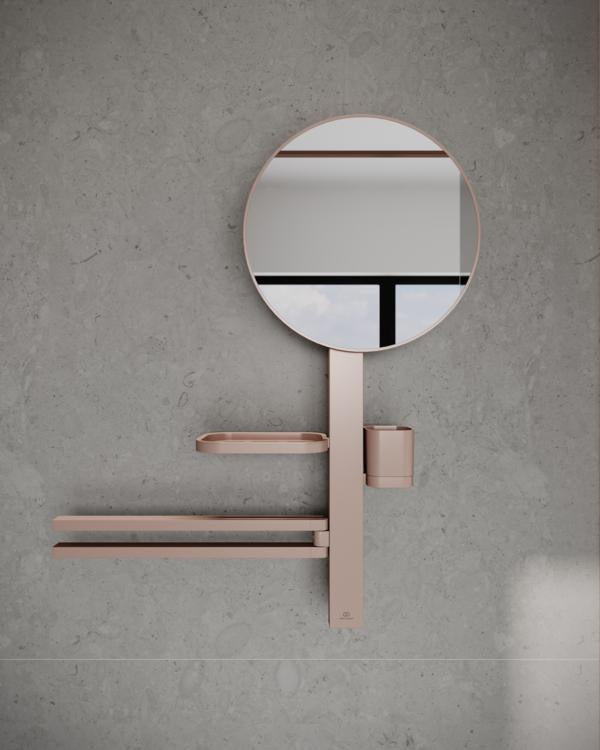 Ideal Standard Alu+ Accessoires-Kombi M700 mit Kosmetikspiegel 328 mm in Rosé – Beauty Bar