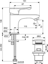 Ideal Standard Waschtischarmatur Alpha mit Push-Open Ventil, Chrom – 1-Loch, Wassersparfunktion
