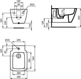 Ideal Standard Strada II Wandbidet Weiß mit Überlauf und keramischer Ablaufabdeckung