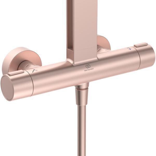 Ideal Standard Duschsystem Ceratherm Alu+ mit Thermostat, Kopf- und Handbrause, Ablage