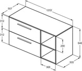Ideal Standard i.life B Möbel-Set 120 cm – 2 Auszüge, 2 offene Fächer, Chrom/Weiß matt
