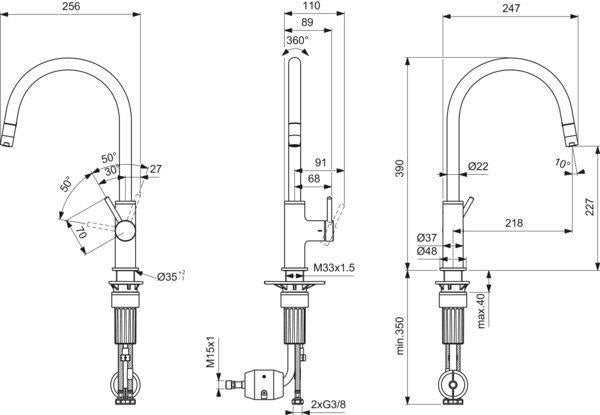 Ideal Standard Ceraline Nuovo Küchenarmatur mit herausziehbarer Brause, hoher Auslauf, Chrom