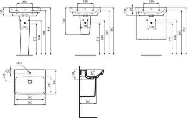 IDEAL STANDARD i.life B Waschtisch 600 mm, 1 Hahnloch, mit Überlauf, Weiß