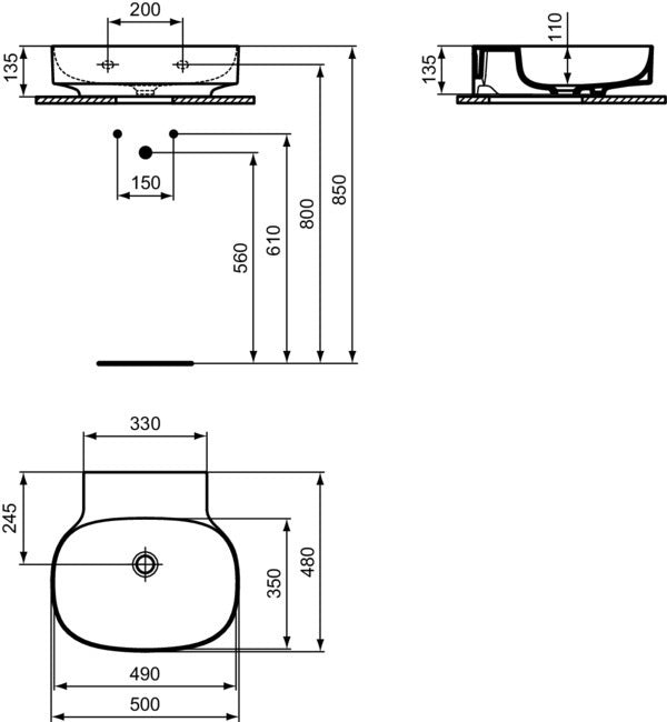Ideal Standard Waschtisch Linda-X 500x480x135mm Weiß ohne Hahnloch ohne Überlauf