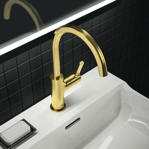 Ideal Standard Joy Waschtischarmatur mit hohem Auslauf, Brushed Gold, 169 mm, ohne Ablaufgarnitur