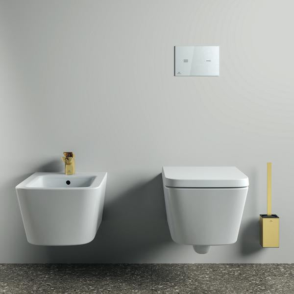 Ideal Standard WC-Bürstengarnitur Conca Cube eckig Brushed Gold – Wandhängend, Messing