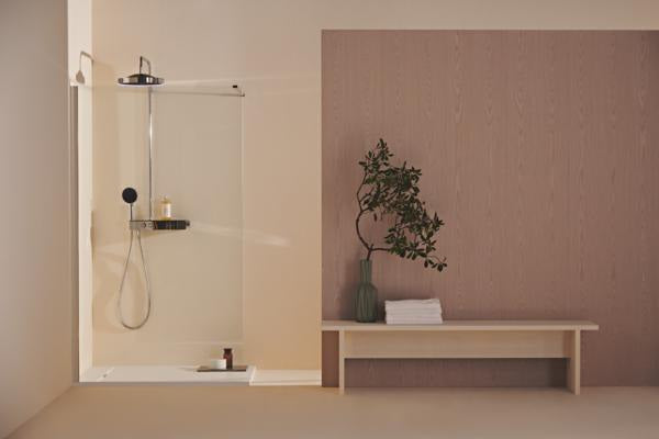 Ideal Standard Duschsystem Ceratherm Solos mit LED-Leuchtring Silver Storm – Thermostat, Kopf- & Handbrause