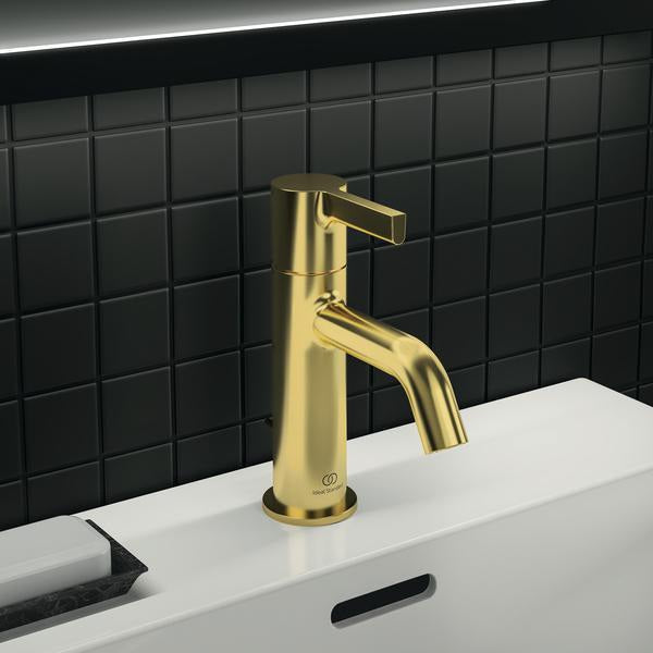 Ideal Standard Joy Waschtischarmatur Brushed Gold mit Ablaufgarnitur, 110 mm Ausladung