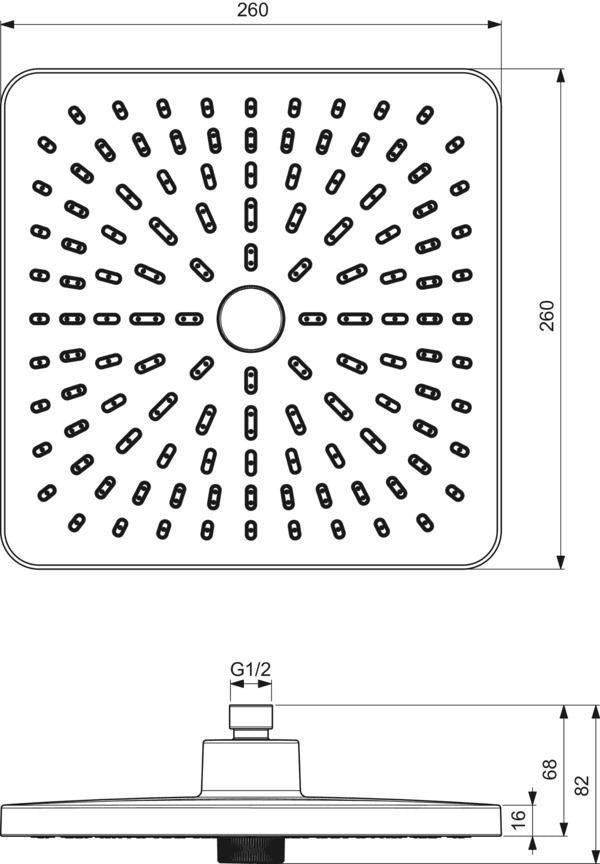 IDEAL STANDARD Idealrain Alu+ Kopfbrause 260x260mm 2-Funktion mit Antikalksystem